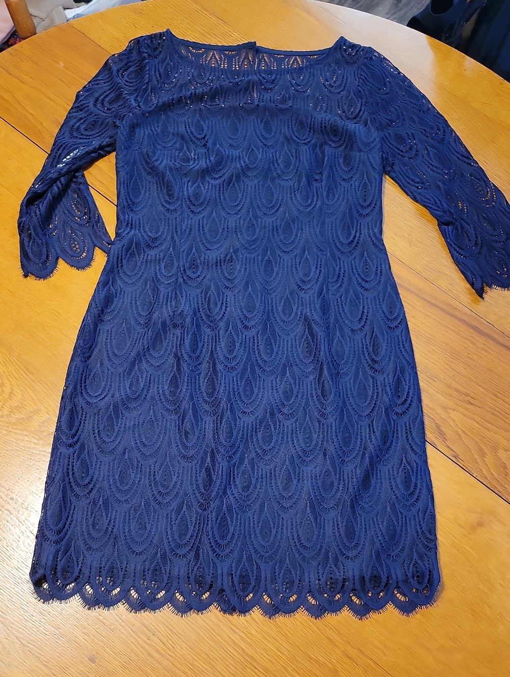 Lilly Pulitzer Navy Scalloped Lace Long-Sleeve Shift Dress